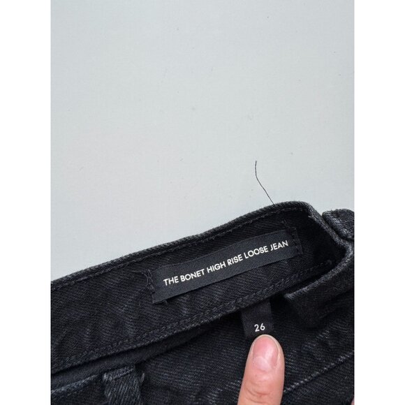 Aritzia DENIM FORUM Bonet High Rise Loose Black Rip Straight Leg Jeans, Size 26 - Picture 11 of 13